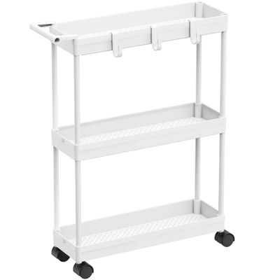 Simple Houseware 3-Tier Slim/Narrow Storage Cart with Handle, 5.5'' Wide x 26.5'' Height Rolling Organizer for Kitchen, Bathroom, Laundry Room - White