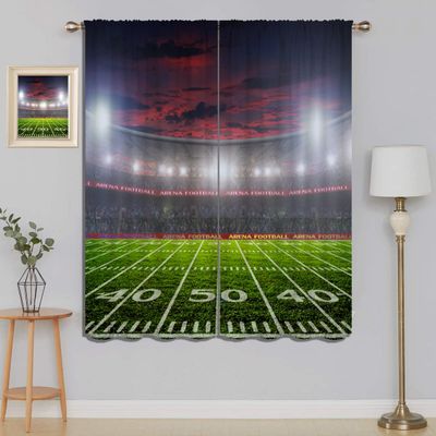 American Football Blackout Curtains for Boy Girl Bedroom Living Room Darkening Decor, Sport Theme Arena Stadium and Sunset Home Rod Pocket Thermal Insulated Window Curtain/Drapes 2 Panel, 63x63 Inch