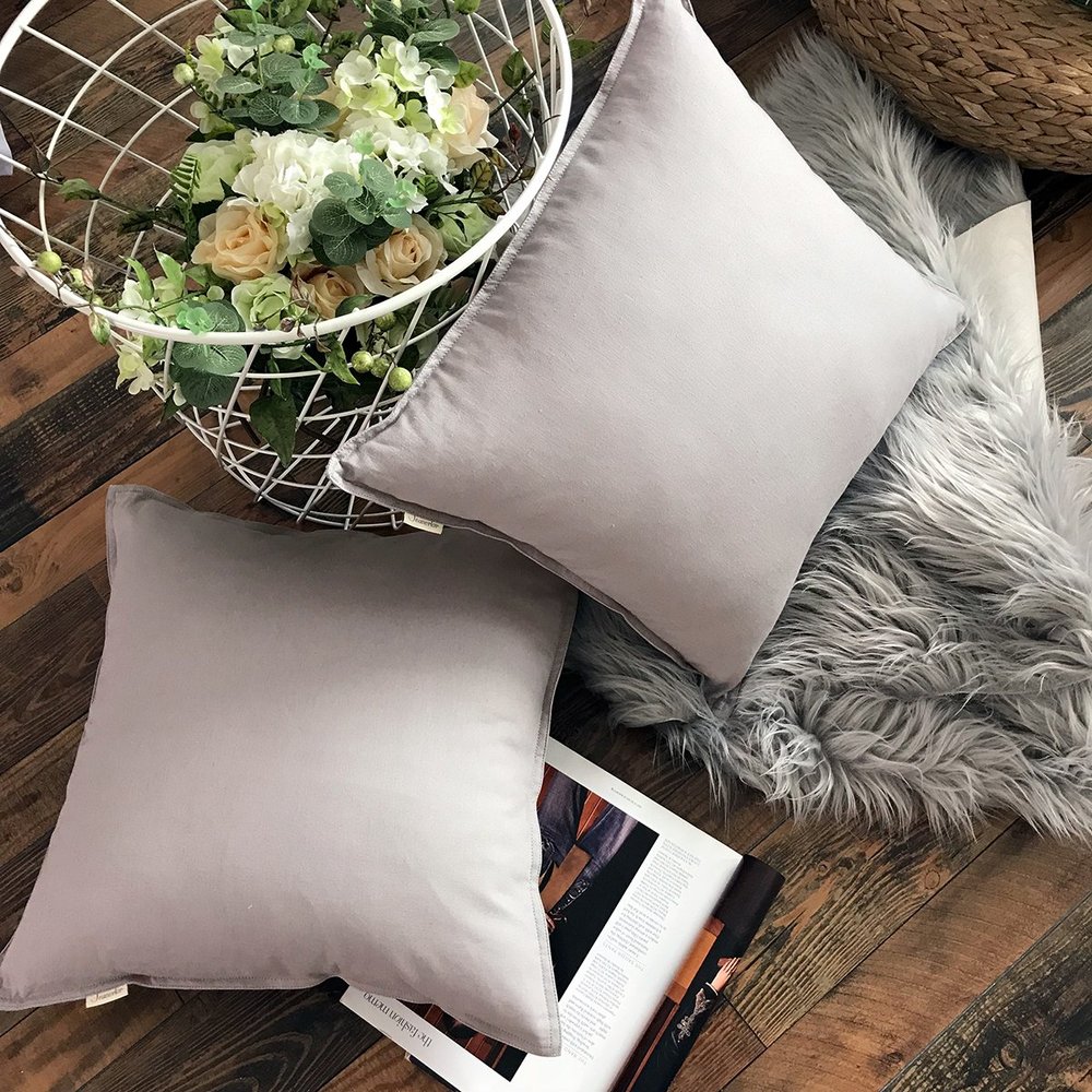 Jeanerlor SureGuard Pillowcase Cousion Cover Decor Cotton Linen with Unique Design to Embellish Study Room/House/Office Set of 2, 20"x20"(50 x 50cm), Silver Grey