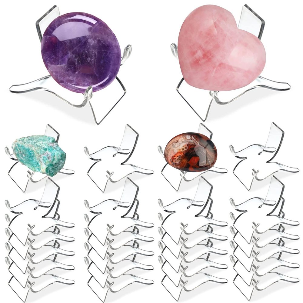 (24 PCS 2.2 x 1.69 x1.89 inch Crystal Display Stand,Acrylic Rock Display stands,Clear Display Easel Stands Pedestal for Crystal Geodes Rock Mineral Agate Fossil Coral crystal/gemstone Small Collectibles Display Stands (Medium)