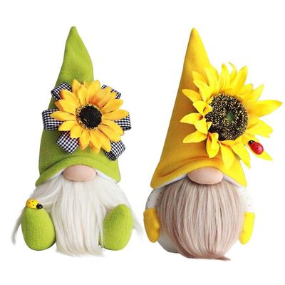 2 Pack Fall Decor Thanksgiving Decorations Harvest Gnome Plush Doll Elf Dwarf Doll Figurine with Maple Leaves Sunflower Autumn Decor for Festival Gifts (Harvest Gnome D)