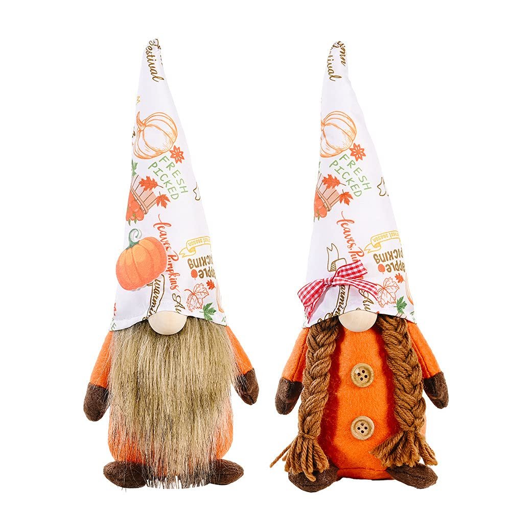 2 Pack Fall Decor Thanksgiving Decorations Harvest Gnome Plush Doll Elf Dwarf Doll Figurine with Maple Leaves Sunflower Autumn Decor for Festival Gifts (Harvest Gnome G)