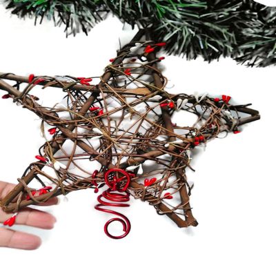 Rustic Rattan & Berries Christmas Tree Star in Choice of Large or Small