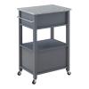 OSP Home Furnishings Fairfax Farmhouse Kitchen Cart with Granite Top, Rolling Storage Cabinet with Towel Rack, Shelf and Drawer, Grey Finish view 4