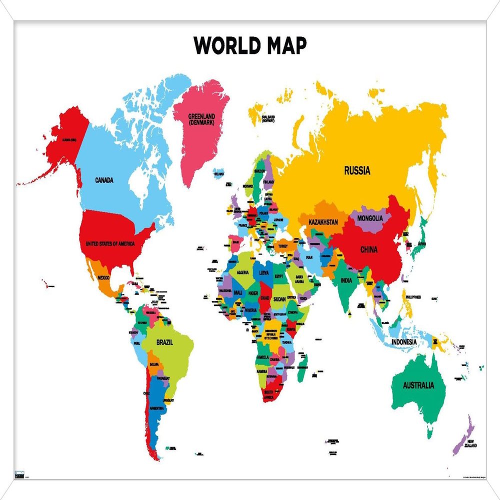 Trends International Map - World 2022 Wall Poster, 22.375" x 34", White Framed Version
