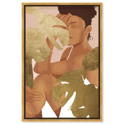 Oliver Gal Artist Co. Floral and Botanical, Canvas Wall Art, "Glam woman behind golden plants" Ready to Hang Living Room, Bedroom and Bathroom Home Dcor, 20.0 x 30.0, Gold, Framed Canvas Art