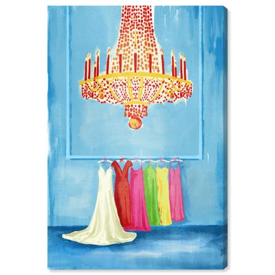Oliver Gal Artist Co. Fashion and Glam, Canvas Wall Art, Colorful chic dress collection chandelier Ready to Hang Living Room, Bedroom and Bathroom Home Dcor, 24.0 x 36.0, Blue, Framed Canvas Art