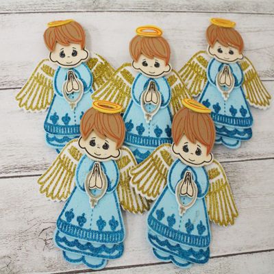 10pc Ooki Small Mi Bautizo Boy Blue Angel Halo Wings Necklace Foam Decor Baptism Sign Recuerdo para Bautizo Centerpiece Angel with Halo Angel con Halo Angels EVA Favor