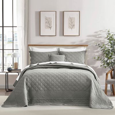CHIXIN Cotton Bedspread Full Size - Real Stitching - Luxury Quilted Bedding Cover for All Season, Reversible, Ultra Soft, Lightweight, 3 Piece, Grey