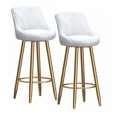 LOUFOU Bar Stools Set of 2, Velvet Barstools with Back and Gold Footrest, 65/75cm Upholstered Counter Height Stool for Kitchen Counter Island