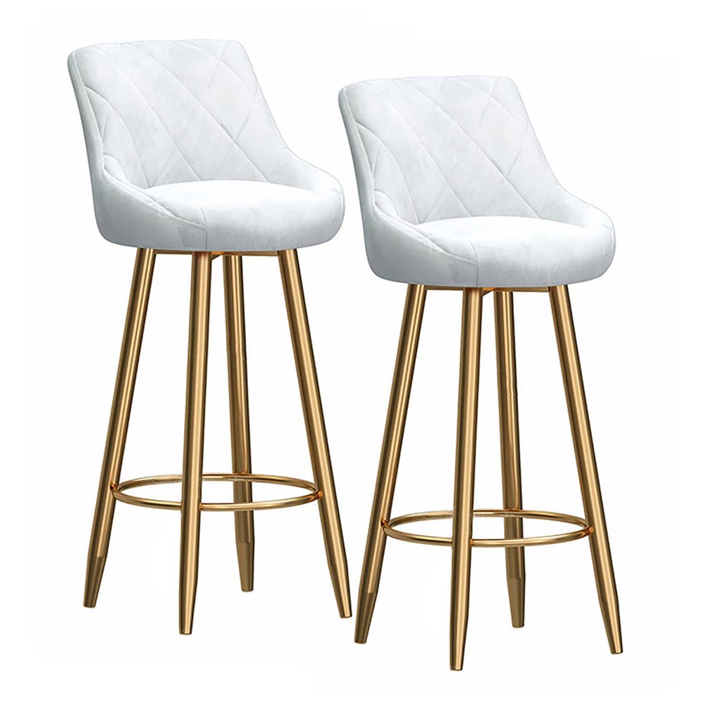 LOUFOU Bar Stools Set of 2, Velvet Barstools with Back and Gold Footrest, 65/75cm Upholstered Counter Height Stool for Kitchen Counter Island