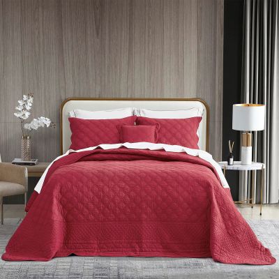 CHIXIN Cotton Bedspread Full Size - Real Stitching - Luxury Quilted Bedding Cover for All Season, Reversible, Ultra Soft, Lightweight, 3 Piece, Burgundy