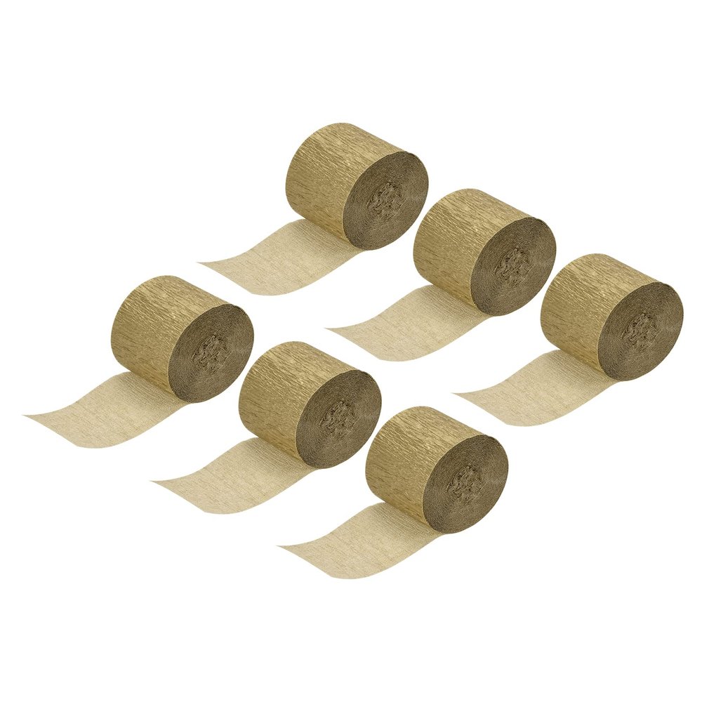 MECCANIXITY Crepe Paper Streamer Party Streamer Decorations 1.77 inch Wide 32ft Long for Various Birthday Party Wedding Festival Party Decorations, Gold Tone Pack of 6