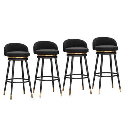LOUFOU Swivel Bar Stools for Kitchen Counter Wrought Iron Bar Chairs with Backrest Tall Barstools Velvet Round Cushion Kitchen Island Stools - Blue