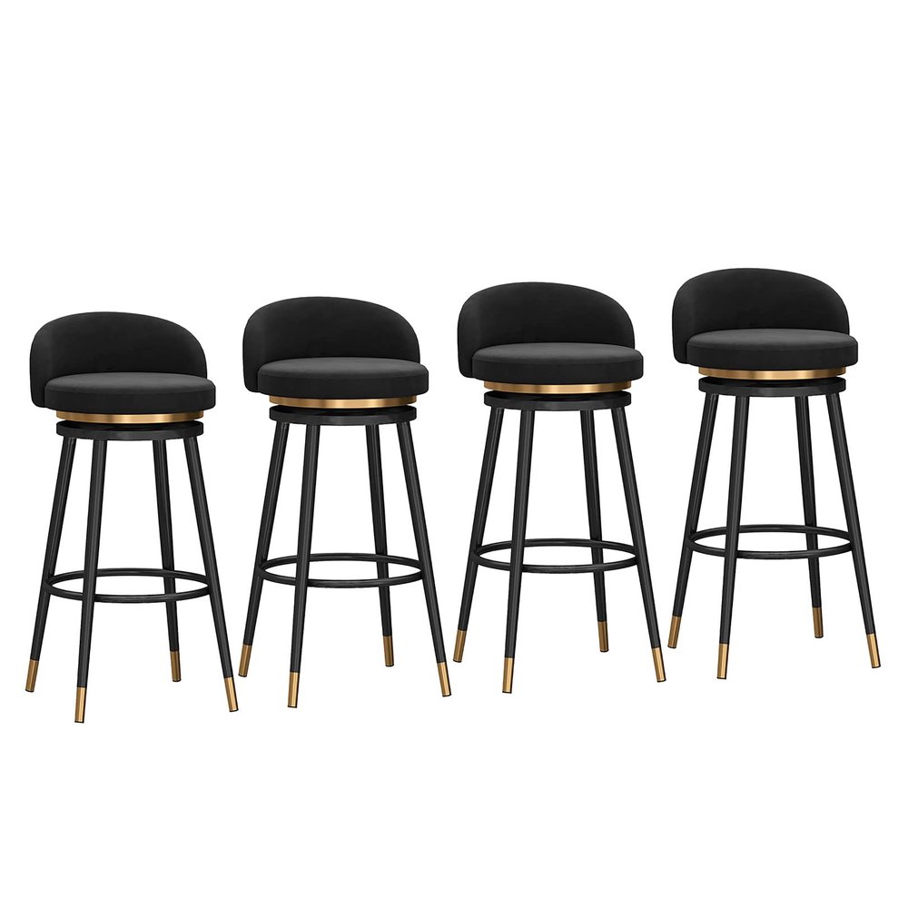 LOUFOU Swivel Bar Stools for Kitchen Counter Wrought Iron Bar Chairs with Backrest Tall Barstools Velvet Round Cushion Kitchen Island Stools - Blue