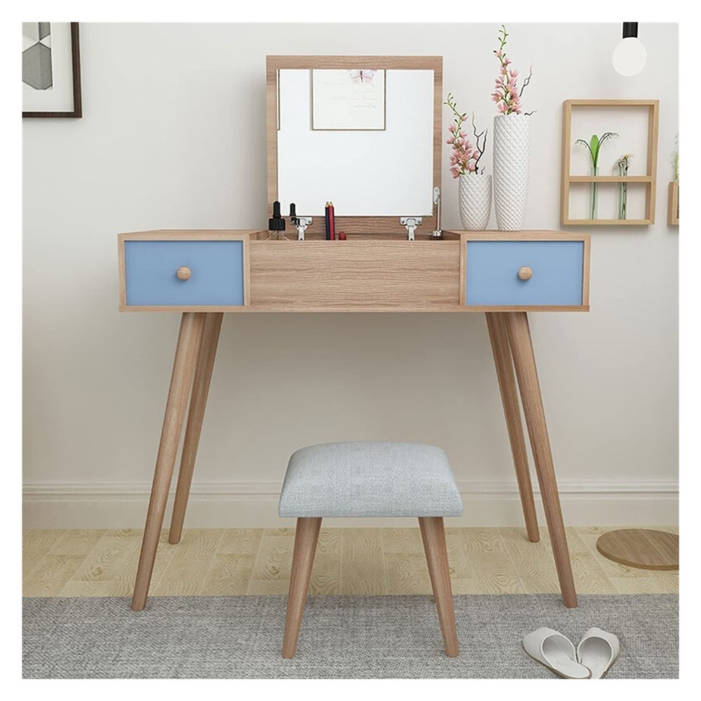 Dressing Table Wood Dressing Table Bedroom Multifunctional Clamshell Mini Dressing Table Small Apartment Dressing Table With Makeup Mirror Dressing Table + Makeup Stool Vanity Table ( Color : B )