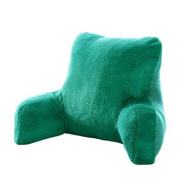 Home Soft Things Solid Faux Fur Green Bed Rest Reading Pillow with Handles, Lounger Backrest Pillow for Sitting in Bed with Arms, 20" x 18" x 17", Arcadia
