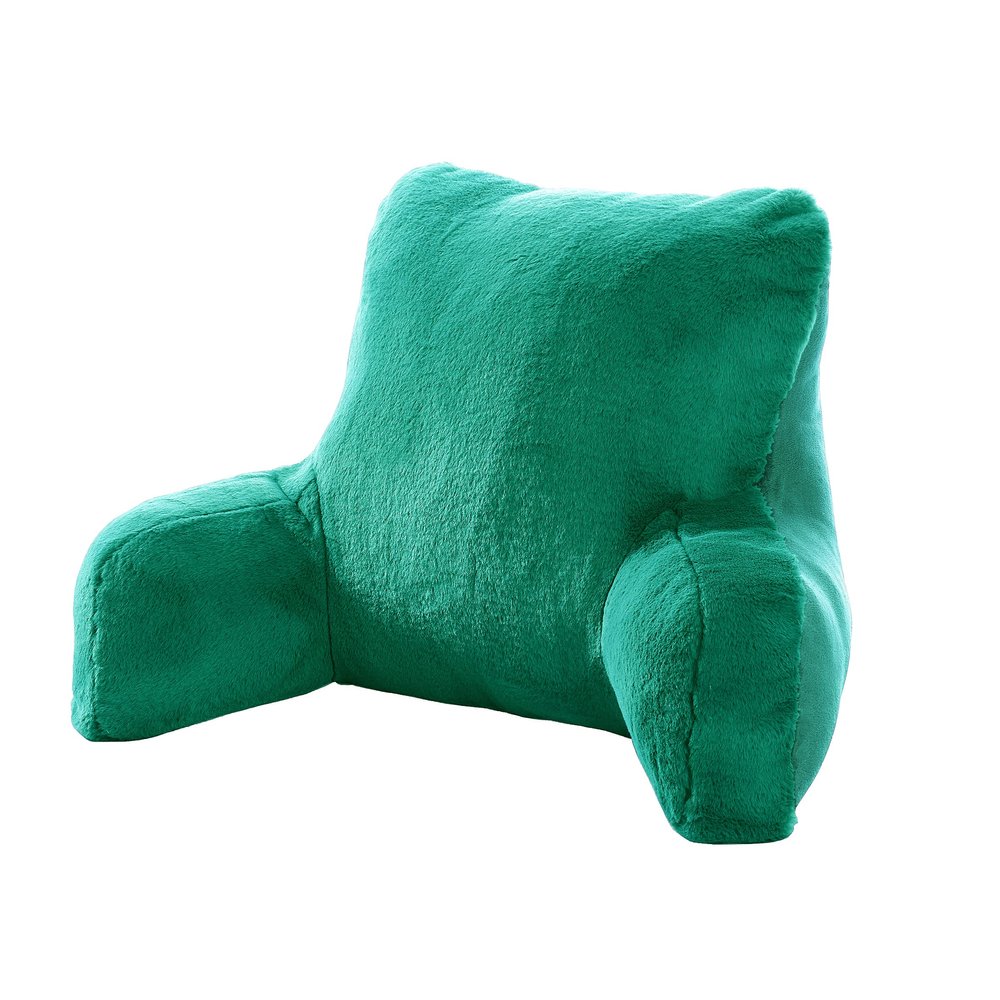 Home Soft Things Solid Faux Fur Green Bed Rest Reading Pillow with Handles, Lounger Backrest Pillow for Sitting in Bed with Arms, 20" x 18" x 17", Arcadia
