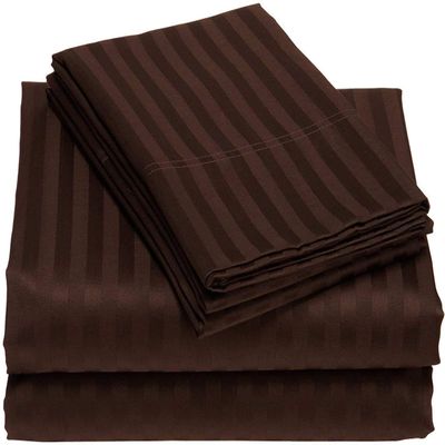 5-Piece Cotton Bed Sheet Set 400 Thread-Count, 100% Egyptian Quality Cotton, 30-Inches Deep Pocket of Fitted Sheet, Hotel Quality & Sateen Finish Bedding Sheets-Chocolate Stripe,Full-XXL Size.