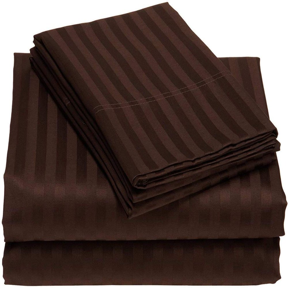 5-Piece Cotton Bed Sheet Set 400 Thread-Count, 100% Egyptian Quality Cotton, 30-Inches Deep Pocket of Fitted Sheet, Hotel Quality & Sateen Finish Bedding Sheets-Chocolate Stripe,Full-XXL Size.