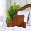 Home Soft Things Solid Faux Fur Brown Bed Rest Reading Pillow with Handle, Lounger Backrest Pillow for Sitting in Bed with Arms, 20" x 18" x 17", Umber view 4