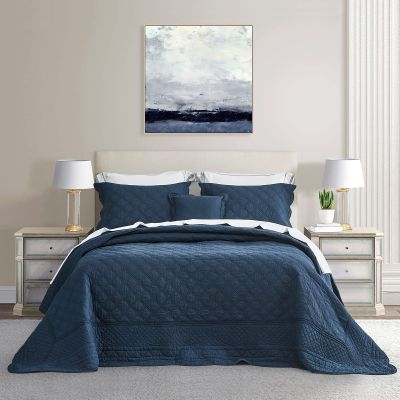 CHIXIN Oversized Cotton Bedspread King Size - Real Stitching - Luxury Quilted Bedding Cover for All Season, Reversible, Ultra Soft, Lightweight, 3 Piece, Navy