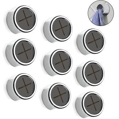 9 Pieces Kitchen Towel Hooks Round Adhesive Dish Towel Hook Premium Chrome Finish & Easy Installation Wall Mount Hand Towel Hook Ideal as Bathroom, Shower or Outdoor Towel Holders
