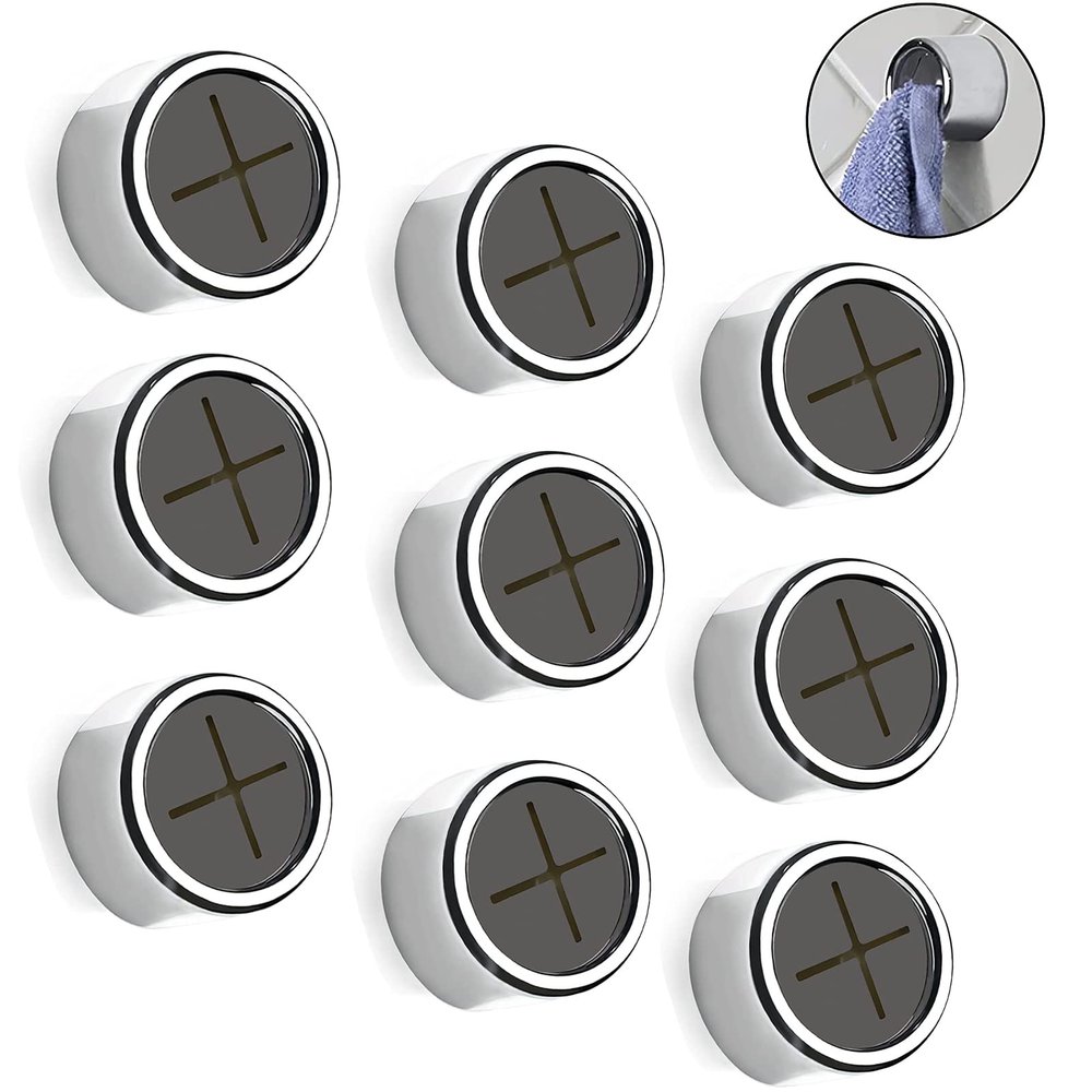 9 Pieces Kitchen Towel Hooks Round Adhesive Dish Towel Hook Premium Chrome Finish & Easy Installation Wall Mount Hand Towel Hook Ideal as Bathroom, Shower or Outdoor Towel Holders