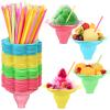Boao 120 Pieces 5oz Colorful Flower Snow Cone Cups with Spoon Straws, Plastic Shaved Ice Reusable Snow Cone Bowls Supply Shaved, Snack, Ice Cream for Summer, Holiday, Party, Cookout view 1
