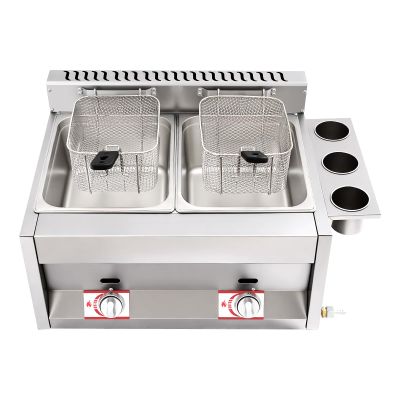 6Lx2 Commercial Gas Deep Fryer, Dual Tank LPG Tabletop Fryer with Independent Controls, 430 Stainless Steel for Restaurant, Fast Food Snack Shop, Energy-Saving & Easy to Clean