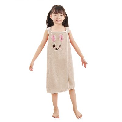PURFUN Girls Soft Bath Towel Wrap with Cartton Rabbit, Kids Water Absorbent Beach Towel Bathrobes Slip Dress Bathing Shower Cover Up Tube Dress Home Robe
