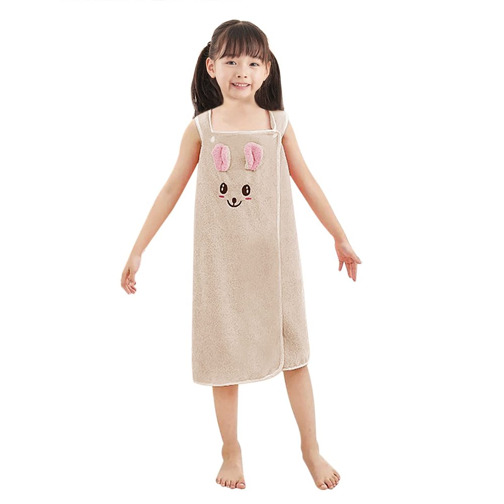PURFUN Girls Soft Bath Towel Wrap with Cartton Rabbit, Kids Water Absorbent Beach Towel Bathrobes Slip Dress Bathing Shower Cover Up Tube Dress Home Robe