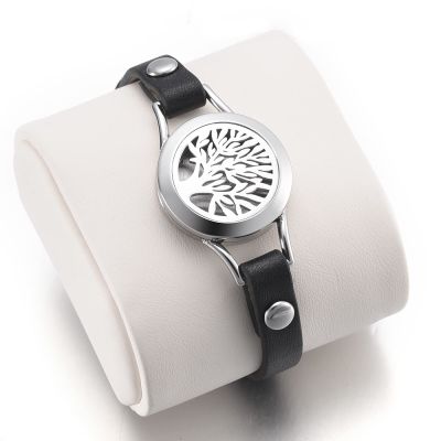 LiHiFG 25mm Locket Bracelet for Women/Men Aromatherapy Essential Oil Diffuser Leather Bracelet with 2 Pad