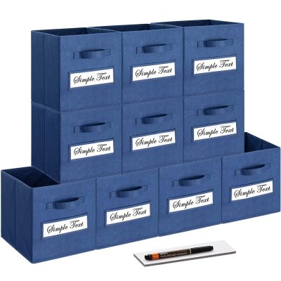 artsdi 11 Inch Storage Cube,Storage bin (Set of 10) Foldable Fabric Cube Storage Bins with 10 Labels Window Cards & a Pen,Baskets Containers for Shelves,Closet Organizers Box,cube storage,Navy Blue