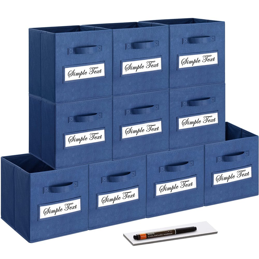 artsdi 11 Inch Storage Cube,Storage bin (Set of 10) Foldable Fabric Cube Storage Bins with 10 Labels Window Cards & a Pen,Baskets Containers for Shelves,Closet Organizers Box,cube storage,Navy Blue