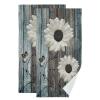 AIYOOLER Hand Towels for Bathroom Set of 2 Farmhouse Floral Rustic White Daisy Flower Teal Blue Wooden Plank Soft Absorbent Small Bath Towels Decorative Kitchen Guest Dish Towel for Gym,Spa 28x14in view 1