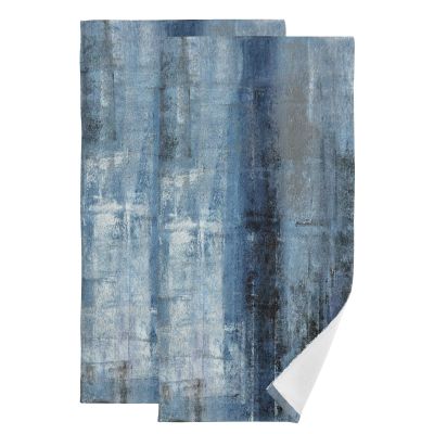 AIYOOLER Hand Towels for Bathroom Set of 2 Vintage Navy Blue Grey Abstract Modern Art Painting Soft Absorbent Small Luxury Bath Towels Decorative Kitchen Guest Dish Towel for Gym,Spa,Hotel 28x14in