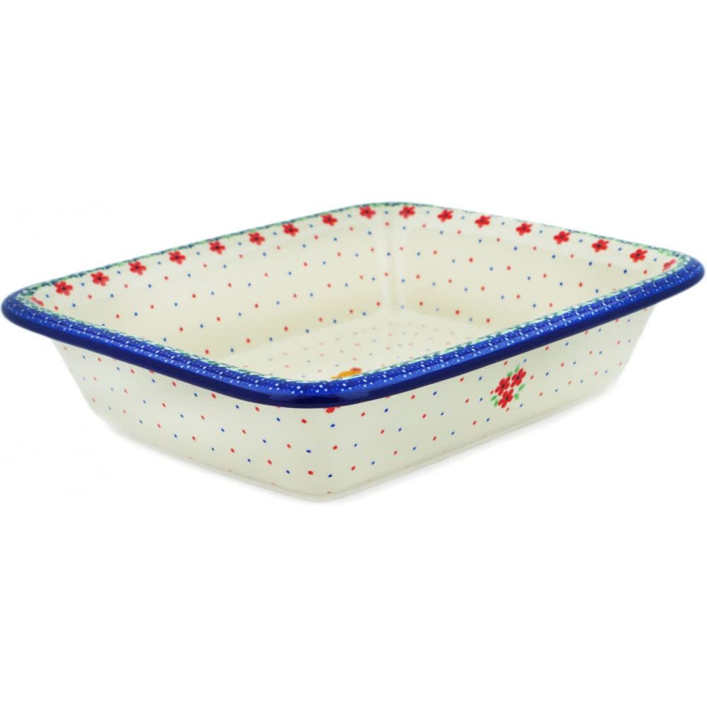 Polmedia Polish Pottery Rectangular Baker UNIKAT - Royal Teddy Pattern Handmade in Boleslawiec Poland by Ceramika Artystyczna + Certificate of Authenticity