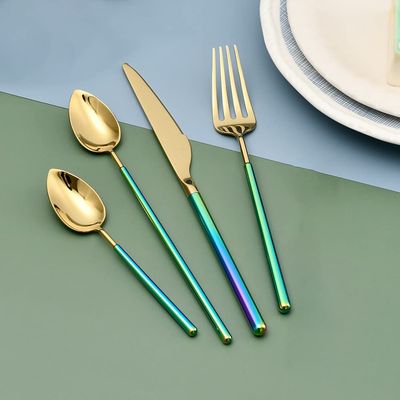 32-Piece Rainbow Silverware Set, 18/10 Stainless Steel Multicolor Flatware Set Service for 8, Colored Iridescent Tableware Cutlery Set with Titanium Colorful Plated, Dishwasher Safe (32pcs, Rainbow)