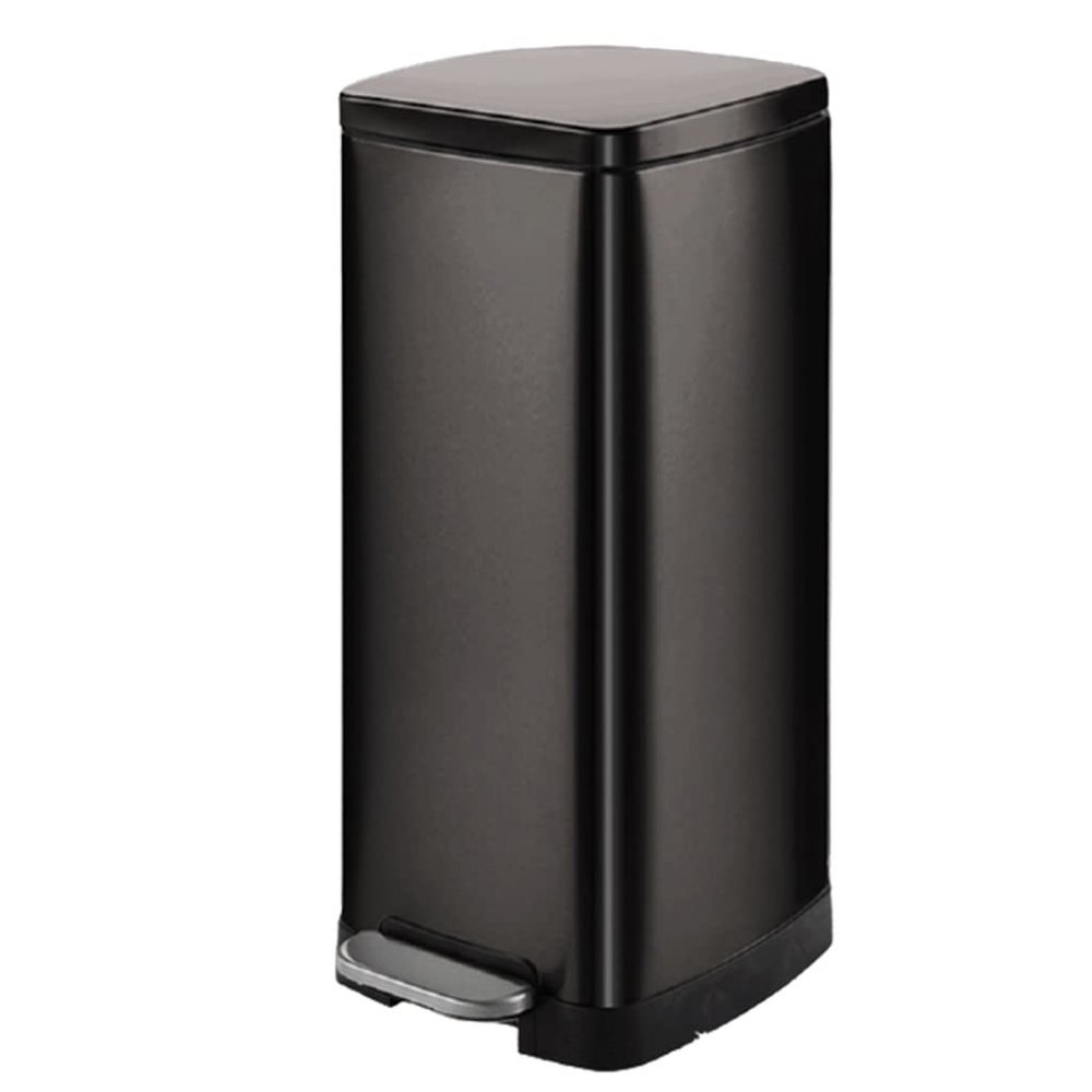 DFDFSFG Trash Can Stainless Steel Step Trash Can with Foot PedalLarge Metal Kitchen Garbage BinRectangle Garbage Can with LidSilverBlack Wastebasket (Color : Large-Black)