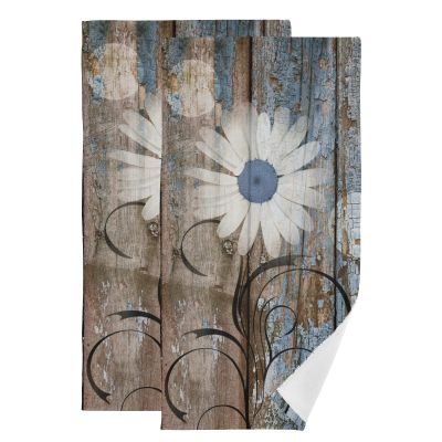 AIYOOLER Blue Brown Hand Towels for Bathroom Set of 2 Rustic White Daisy Floral Farmhouse Spring Country Soft Absorbent Kitchen Towels,Decorative Bathroom Towels for Bath,Gym,Spa,Shower 28x14in