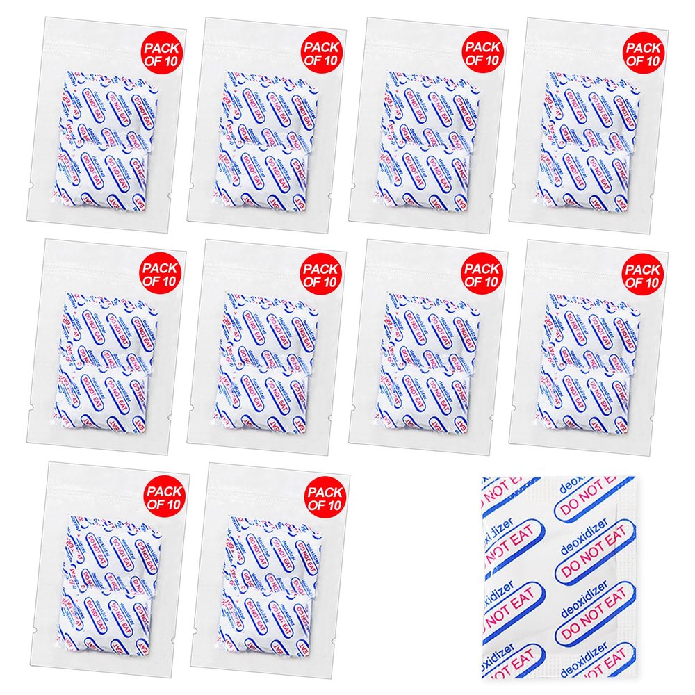 auhanth 100 Packs 300CC Oxygen Absorbers (10 Packs of 10), Food Grade Oxygen Absorbers for Long Term Food Storage in Vacuum Bag, Applicable to Mason Jars, Vacuum Storage Bags