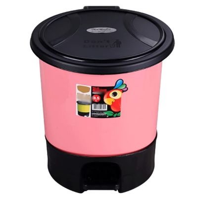 DFDFSFG Trash Can Step-On Pedal Trash Can with LidCreative Garbage Can Inner Barrel with HandlePlastic Garbage Bin for Kitchen Living Room Wastebasket (Color : Pink)