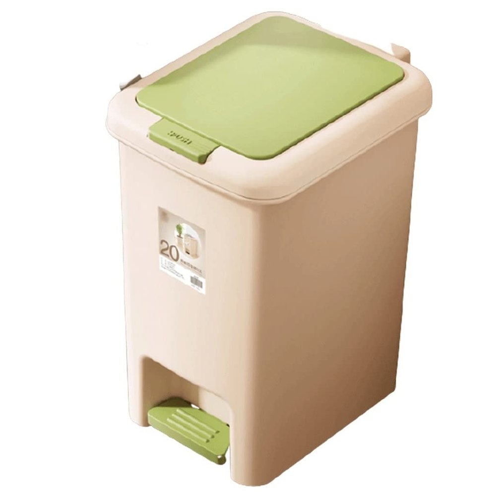 DFDFSFG Trash Can Step-On Pedal Trash CanRectangular Spring Top Garbage Can with LidLarge Plastic Garbage Bin for Bathroom Living Room Kitchen Wastebasket (Color : Beige)