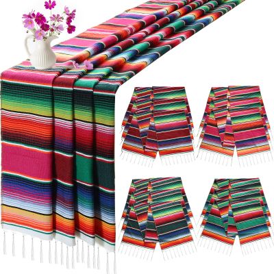 12 Pcs Mexican Serape Table Runners Mexican Theme Party Table Decorations Colorful Striped Serape Table Blanket Runner Tablecloth for Cinco de Mayo Mexican Fiesta Party, 14 x 84 Inch (Multi Colors)