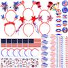UMEELR 126Pcs Patriotic Party Supplies, 4th of July Party Accessories with Necklaces Headbands Shutter Glasses Flags Glow Sticks for 4th of July Independence Memorial Day Party Favor view 1