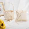 Fofetbfo Wedding Flower Girl Basket and Ring Pillow Set of 2, Champagne Satin Bow Ring Bearer Pillow and Wedding Lace Flower Girl Basket Set for Wedding Ceremony Party Decor view 2