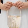 Fofetbfo Wedding Flower Girl Basket and Ring Pillow Set of 2, Champagne Satin Bow Ring Bearer Pillow and Wedding Lace Flower Girl Basket Set for Wedding Ceremony Party Decor view 3