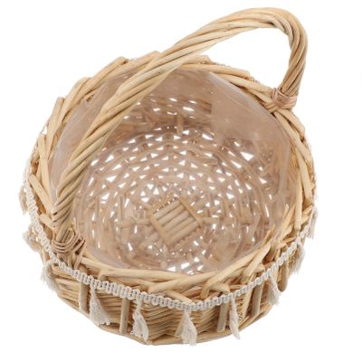 1pc Wedding Flower Girl Basket Woven Storage Basket W/Handle and Ribbon Wicker Rattan Flower Photo Props for Farmhouse Wedding Table Centerpiece Rustic Courtyard Indoor (Large)