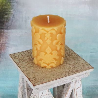 100% Beeswax Fleur De Lis Pillar Candle/Handmade USA/Pure All Natural Bees Wax/Honey Scent/French/fleur-de-lis